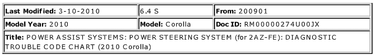 2010 Toyota Corolla steering troubleshooting